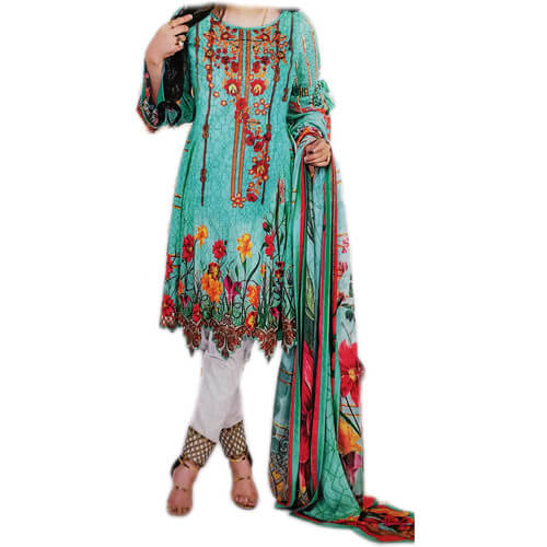 Ladies Embroidery Unstitched Boski Linen C Green Suit Online Pakistan