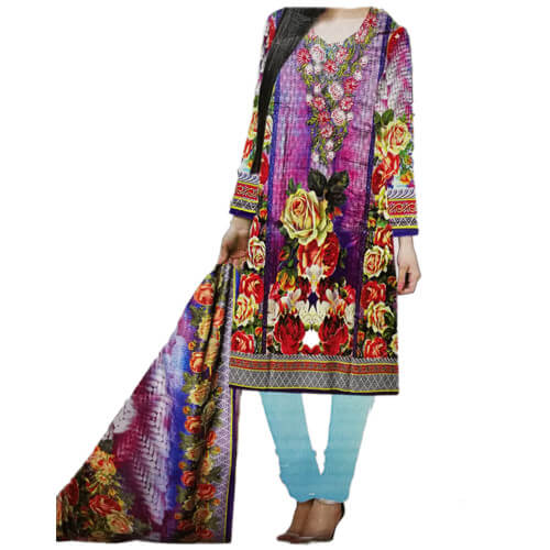 Purple Embroidery Unstitched Khaddar 3 Piece Ladies Suit
